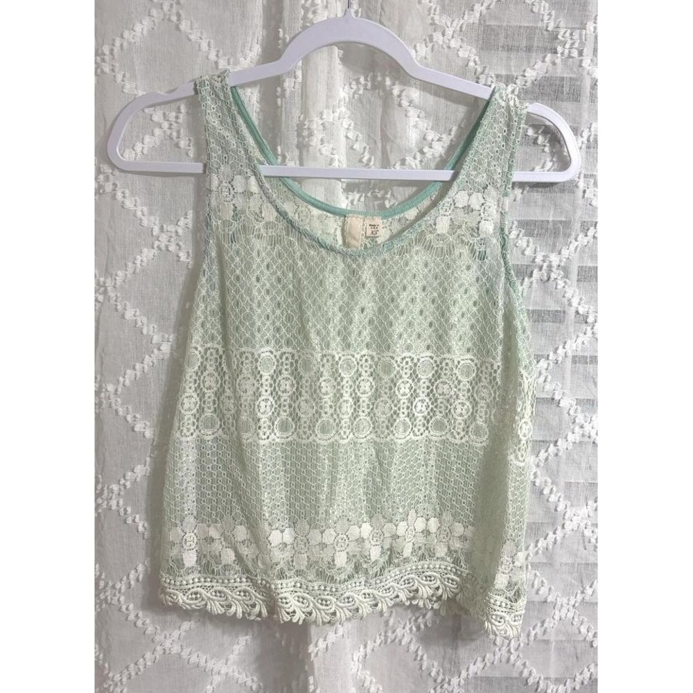 American Eagle Mint Green Lace Crochet Tank Top Sleeveless Scoop Neck XS Boho
